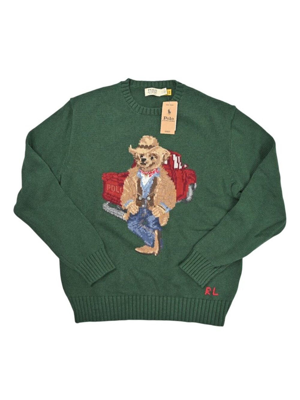 Polo Ralph Lauren Denim & Supply Polo Cowboy Bear Truck Cotton Sweater in Forest